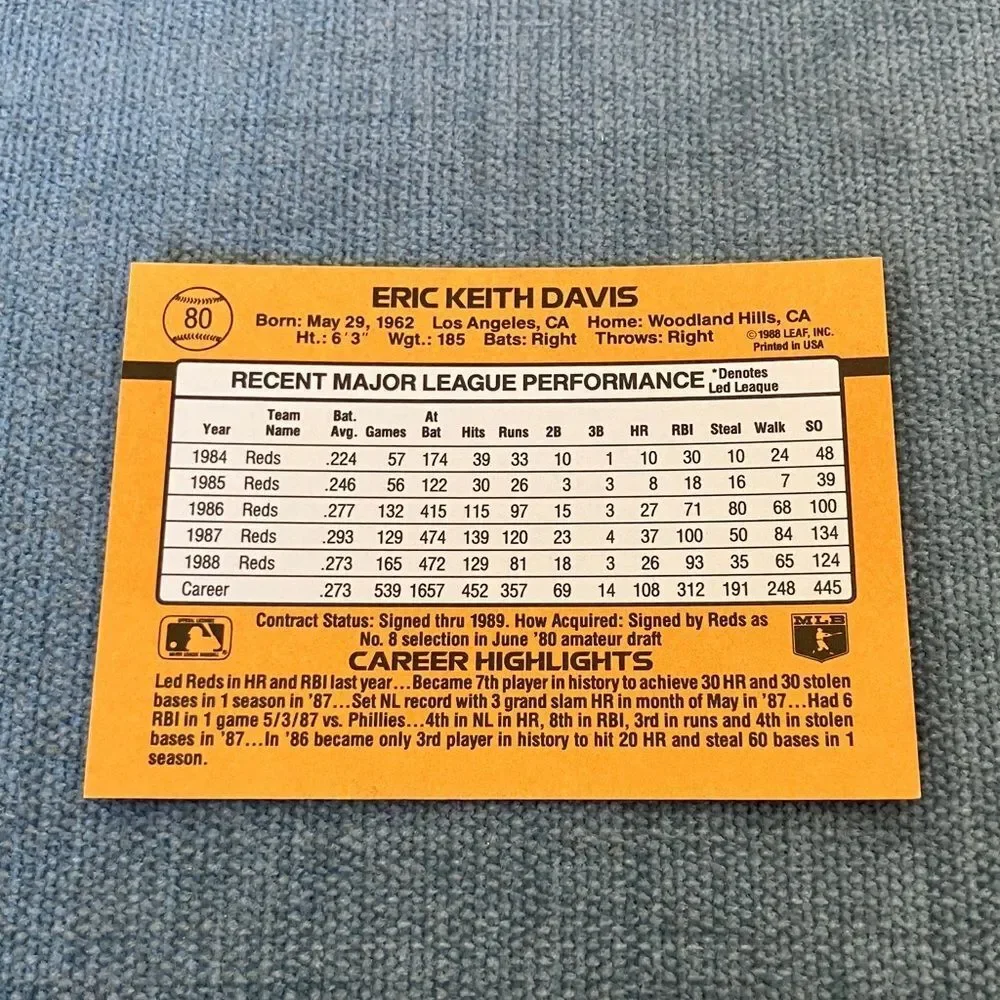 1989 Donruss Cincinnati Reds Baseball Card Trading Card